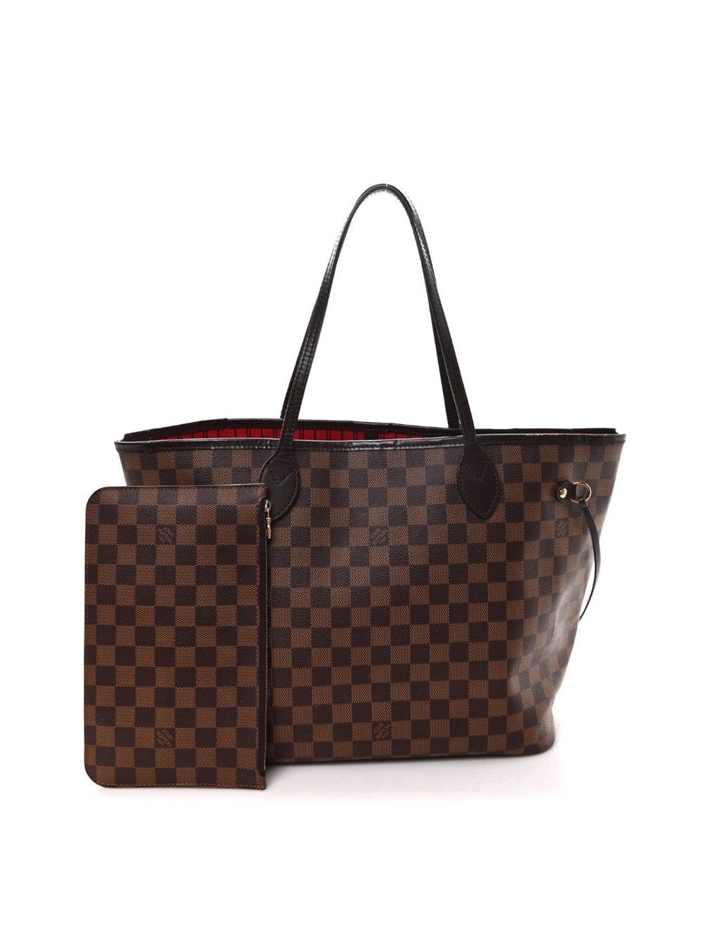 Louis Vuitton Damier Ebene Checkerboard Tote in Brown with Red Lining